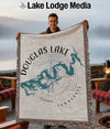 Douglas Lake Tennessee map woven blanket with compass rose design.