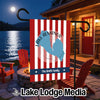 Garden flag with Lake Almanor California map, red and white stripes, and "The Smith Family."