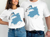 White t-shirts with "Big Lake" text, blue lake outline, and Arizona compass graphic.