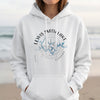 White hoodie with Lewis Smith Lake Alabama compass map design and copyright notice.