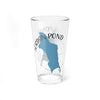 Clear glass pint glass with blue Jordan Pond map and compass rose graphic.