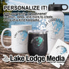 White mug, black tumbler, and white water bottle with nautical compass designs.