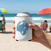 White can cooler on a beach with "Indian Lake Ohio" map graphic.