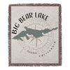 Woven throw blanket featuring a map of Big Bear Lake, California, over a compass rose design.