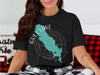 Black t-shirt with Gull Lake Michigan map design and compass graphic.