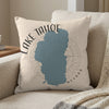 Pillow with blue Lake Tahoe map outline and "Lake Tahoe Nevada" text.