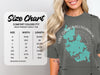 Comfort Colors 1717 size chart for a heavyweight adult tee with Lake Chaubunagungamaug graphic.