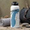 White water bottle with blue Michigan map graphic and compass rose.