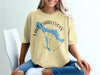 Yellow t-shirt with blue Lake Charlevoix map graphic and compass design.