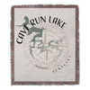 Woven blanket featuring Cave Run Lake map, compass, and "Kentucky".