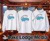 White sweatshirt, short sleeve shirt, and hoodie featuring Walden Pond map design.