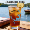 Glass of iced tea with Lake Texoma map and compass design.