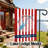 Personalized Great Sacandaga Lake garden flag with red and white stripes and "The Smith Family".