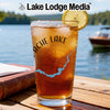 Tall glass of iced tea with lemon, condensation, and "Ache Lake" text.
