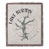 Throw blanket featuring Lake Burton Georgia map and compass rose design.