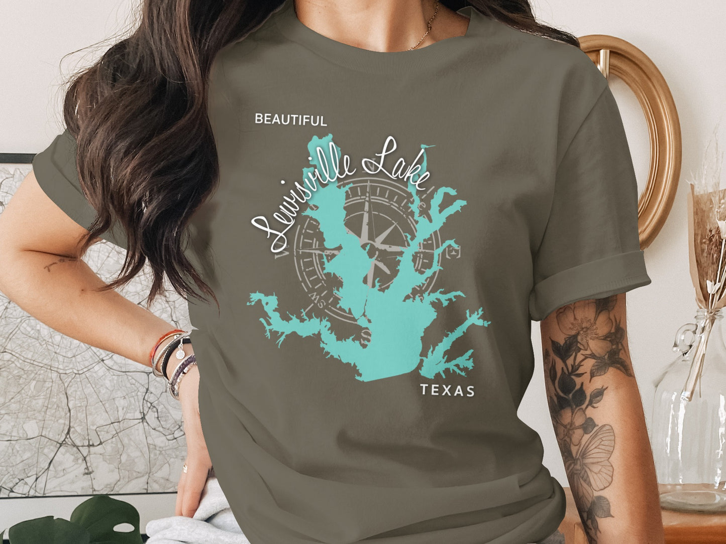 Lewisville Lake Texas Map Design T-Shirt or Sweatshirt