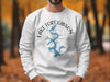 White crewneck sweatshirt with Lake Fort Gibson Oklahoma map and compass design.