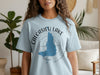 Light blue t-shirt with Calcasieu Lake Louisiana map and compass graphic.