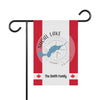 Garden flag with Shoal Lake map, compass, and "The Smith Family" text.