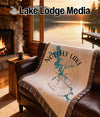 Throw blanket with Nottely Lake, Georgia map and compass design.