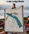 Tapestry blanket with Eklutna Lake, Alaska map design and compass rose.