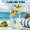 Glass of lemonade with lime and mint, Chapman Lake map, and Lake Lodge Media text.