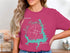 Crimson t-shirt with turquoise Lake Thunderbird map and compass graphic.