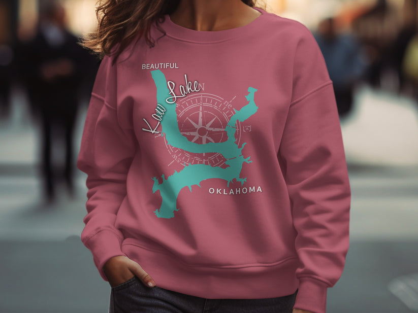 Sweatshirt with "Beautiful Lake Oklahoma" text and compass rose design.