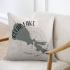 Clear Lake California map design on a light-colored pillow with compass rose.