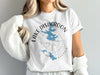 White t-shirt with "Lake Disharoon Georgia" and compass graphic depicting lake shape.
