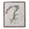 Jordan Lake North Carolina map and compass design on a fringed woven throw.
