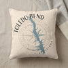Pillow with Toledo Bend Louisiana map, compass rose, and text.