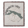 Woven blanket featuring a map of Rainbow Lake, Maine, and a compass rose.