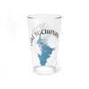 Clear glass pint glass with Lake Buchanan map and Texas text.