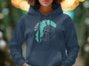 Navy blue hoodie with a teal Grand Lake Colorado compass graphic on chest.