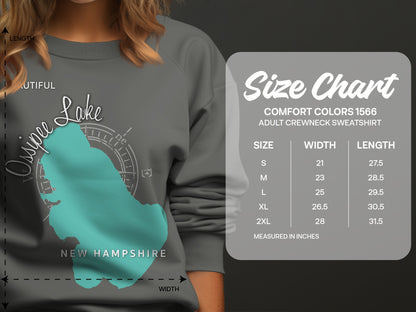 Adult crewneck sweatshirt size chart for Comfort Colors 1566.