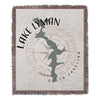 Woven throw blanket featuring Lake Lyman map, compass, and "South Carolina" text.
