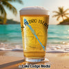 Glass of beer on beach with "San Pedro Island Florida" compass design.