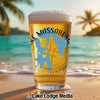 Pint glass with "Lake Massabesic New Hampshire" map graphic on a beach.