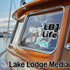 Sticker on boat window with "LBJ Life" and "Lake Lodge Media" branding.
