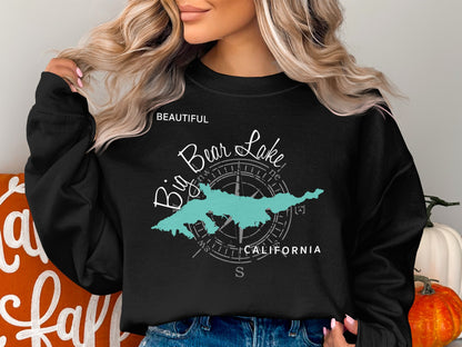 Black sweatshirt with "Big Bear Lake California" and compass design.