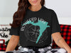 Black t-shirt with "Rushford Lake New York" and a compass and lake graphic.