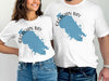 White t-shirts with blue Georgian Bay map and compass rose.