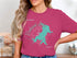 Pink t-shirt with a turquoise map of Benbrook Lake, Texas and compass rose graphic.