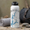 White water bottle with "Smithville Lake" text, blue lake map, and compass rose.
