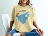 Yellow t-shirt with Lake Perris, California map graphic and compass rose.