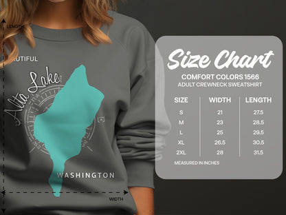 Size chart for Comfort Colors 1566 adult crewneck sweatshirt.