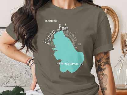 T-shirt with turquoise Ossipee Lake map and "New Hampshire" text.