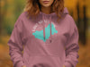 Pink hoodie with Lake Mascuppic New Hampshire map and compass design.