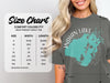 Comfort Colors 1717 size chart for heavyweight adult tee with width and length measurements.